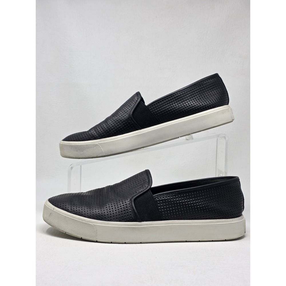 VINCE Size 7 Womens Blair Black Perforated Leather Slip On Sneakers Pre-owned